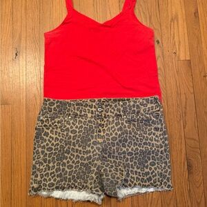 Torrid Leopard Print Denim Shorts Size 18 & Torrid Red Cami Top Size 2